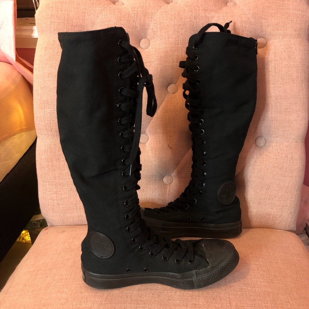 black knee high converse